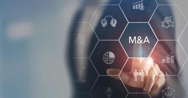 merger and acquisition integration plan, Business mergers and acquisitions concept. Share acquisition, asset business acquisition, amalgamation. Business review and development model. The abbreviation M and A on smart background, copy space.