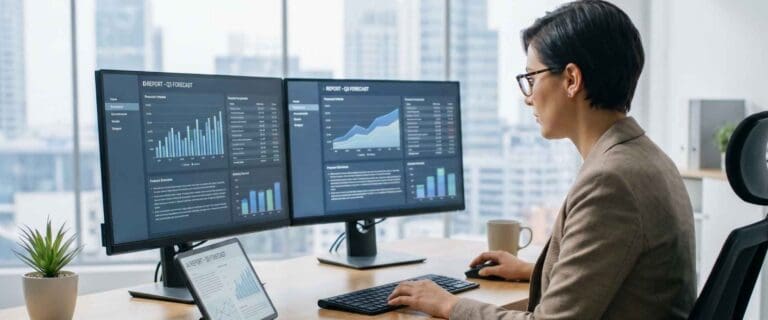Female CFO reviewing dashboard with a 13-week cashflow model
